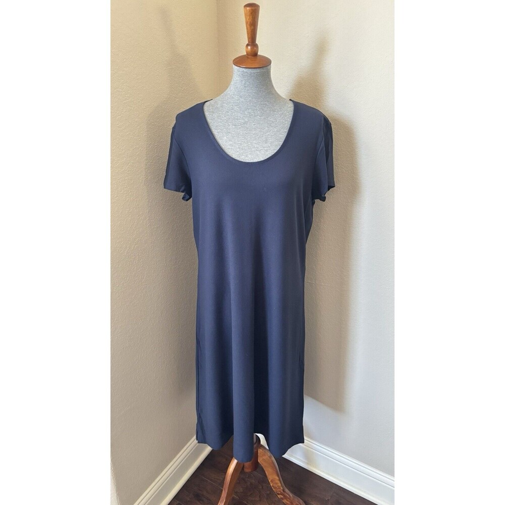 J Jill Women's Size Large Navy Blue Short Sleeve Stretch Shirt Dress